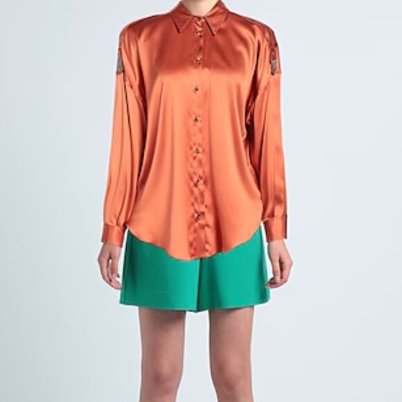 NEW 🧡 Brunello Cucinelli Embellished silk-blend satin shirt XS ✨ NEW - Picture 2 of 8